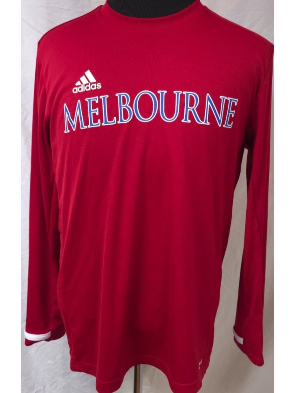 Adidas Aero Ready Mens Large Red Melbourne Spellout Long Sleeve Graphic T-Shirt